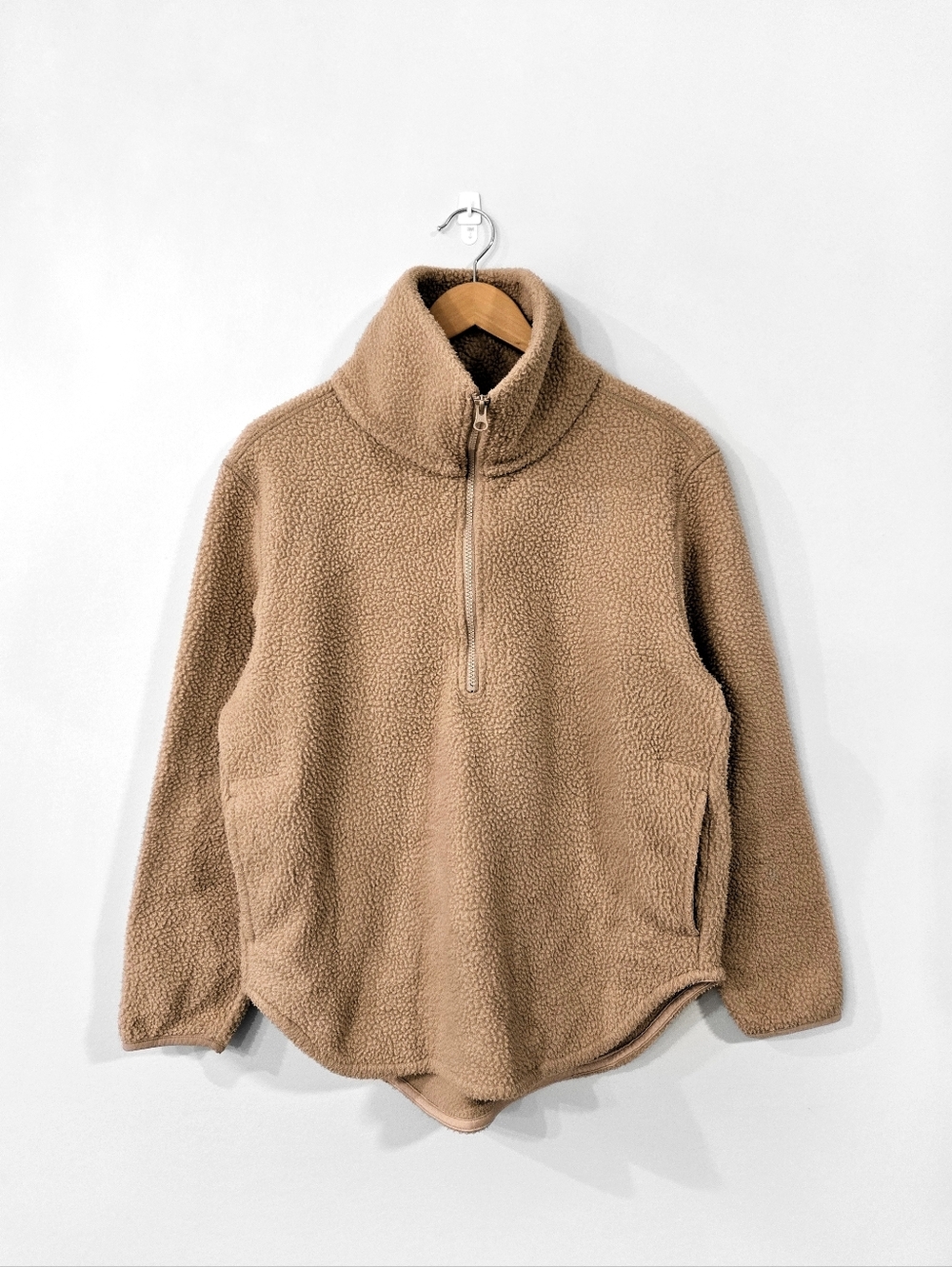 EVERLANE Tan The ReNew Fleece Sherpa Half Zip Pullover Sweater